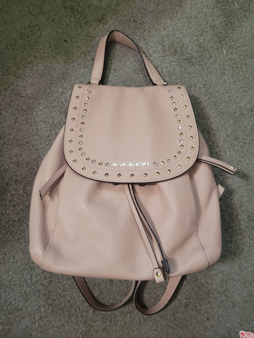 Michael Kors Powder Pink Pebbled Leather Studded Backpack And Wallet - Picture 1 of 12